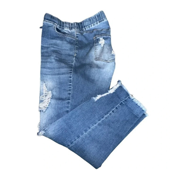 YMI 1X distressed ripped pull on raw‎ hem stretch jeans - Picture 4 of 8